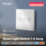 LinkMejor Tuya Smart WiFi Light Switch 1-4 Gang Touch Glass Panel Timing Function APP Remote Control Voice Control Work with Alexa Google Assistant EU Plug