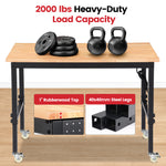 LinkMejor Adjustable Workbench 48-Inch Work Bench with Power Outlet Wheels and Pegboard 2000 lbs Load Heavy Duty Oak Wood Top Work Table for Garage Workshop Office and Home