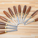 LinkMejor 12pcs Wood Carving Chisel Set Walnut Handle 65Mn High Carbon Steel Sharp Blade Professional Woodworking Carving Tools