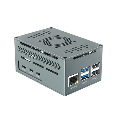 Aluminum Case for Raspberry Pi 5 with 4010 PWM Fan Copper Heatsinks Metal Enclosure Supporting Official Cooler X1000/X1001/N05 PCIe Boards