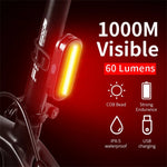 WEST BIKING 60LM 1000m Visibility Bicycle Taillight USB Rechargeable 360° Rotation Adjustment 6 Mode Flash Warning Lamp Waterproof Bike Rear Light for MTB Outdoor Night Cycling Safety