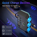 120W Car Charger Adapter 7 in 1 4 USB 3 Socket Splitter Charge Independent Switches DC Outlet Voltage Display With Compass