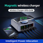 [GaN Tech] LinkMejor WLX-F2 260W 5-Port USB PD Charger with 15W Wireless Charger Pad 2USB-A+3USB-C Fast Charging Desktop Charging Station EU Plug for iPhone 16 16 Pro 15 14 13 Pro Max