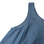 LinkMejor Women Fashion Denim Overalls Dress Summer Sleeveless Casual Loose Sundress Solid Color Maxi Dress With Pockets