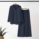 LinkMejor Women Suits - Long Sleeve Lantern Sleeve Elastic Waist Pants Wide Leg Pants with Pockets Casual Tops Trousers Two-Piece Set Plus Size