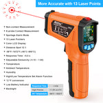 LinkMejor Advanced Infrared Thermometer IRO2C Wide Temperature Range (-50°C to 800°C) Adjustable Emissivity 12-Point Laser Inverted Color Screen HD Backlight Accurate Measurements Ideal for Industrial HVAC and Home Use