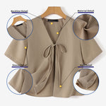 LinkMejor Daily Short Suit Jacket with Tie Front Collar, Short Sleeves Cotton Linen Blend Women's Blazer