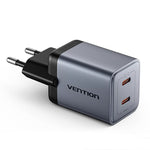 [GaN Tech] Vention 45W 2-Port USB PD Charger Dual USB-C PD3.0 QC3.0 PPS FCP AFC Apple2.4A Fast Charging Wall Charger Adapter EU Plug for iPhone 17 17Pro 16 15 14 Pro Max for Huawei Pura 80 Ultra for Xiaomi 17pro for OPPO for SAMSUNG