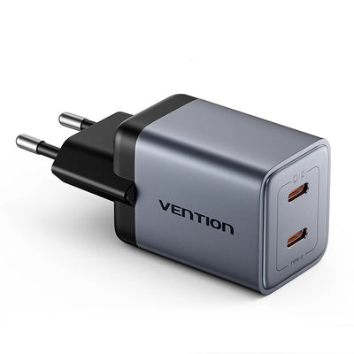 [GaN Tech] Vention 45W 2-Port USB PD Charger Dual USB-C PD3.0 QC3.0 PPS FCP AFC Apple2.4A Fast Charging Wall Charger Adapter EU Plug for iPhone 17 17Pro 16 15 14 Pro Max for Huawei Pura 80 Ultra for Xiaomi 17pro for OPPO for SAMSUNG