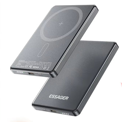 LinkMejor KR-W002 Magnetic Wireless Power Bank 15W 5000mAh External Battery Power Supply with 1 Input & 2 Outputs Fast Charging for iPhone 16 16 Pro 15 14 13 Pro Max for Xiaomi 15 Ultra for Samsung Galaxy S25 Ultra