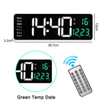 LinkMejor 16 Inch Digital Wall Clock Large LED Display with Remote Control / Automatic Brightness / Indoor Temperature / Date / Week / 12/24H For Home Office Classroom