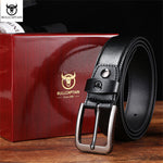 LinkMejor 130cm Genuine Leather Mens Pinch-buckle Belt with Box Birthday Gift for Husband Father Son