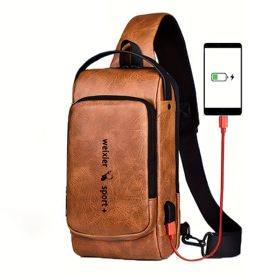 LinkMejor Man Bag Single Shoulder Bag Waterproof Anti-scratching Shoulder Bag Multi-function Sports Slanting Chest Backpack USB Charging Port Anti-theft Chest Bag