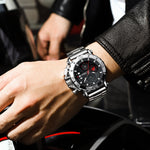 LinkMejor Men's Quartz Chronograph Watch Stainless Steel Strap Waterproof Large Dial Luminous Sport Wristwatch with Date Function