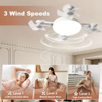 Elfeland Creative Drone-Style E27 LED Fan Light 2-in-1 Lighting & 3 Speed Fan with Remote Control Dimmable Timer for Living Room Bedroom