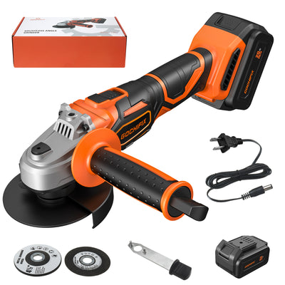 LinkMejor 8000RPM Cordless Brushless Angle Grinder 4Ah Li-Ion Battery Power Angle Grinders 3-Position Ergonomic Handle Dust-Proof Design with Grinding Cutting Wheel for Metal Wood
