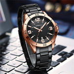 LinkMejor Luxury Men's Business Watches Fashion Stainless Steel Quartz Watches Auto Date Luminous Steel Bracelet Wristwatch