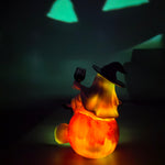 Elfeland Halloween Ghost Night Light Tipsy Ghost Pumpkin Table Lamp with Wine Glass & Skull USB Plug-in LED Decor Resin Halloween Decoration Gift