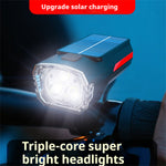 LinkMejor Solar Rechargeable LED Bicycle Headlight Anti-glare Type-C Charging Waterproof Bike Front Light for MTB Night Riding Safety