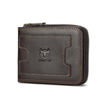 LinkMejor Retro Solid Cowhide Leather Zipper Men's Wallet Two-fold Money Clip RFID Multi-card Credit Holder