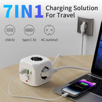 C13 Power Strip Wall Socket Extender with 2 Meter Extension Line 3 AC Outlets 2 USB Ports And 2 Type-C 7-in-1 EU Plug Charger Switch