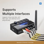 Bluetooth 5.3 Receiver Transmitter S3 HiFi Audio Wireless Adapter 15m Long Range AUX RCA USB Optical Fiber Connection