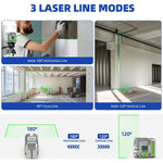 Huepar Pro GK011SG Self Leveling Laser Level Green Cross Line 505-520nm Rechargeable Battery 30m Range Pulse Mode IP54 Waterproof Construction Tool