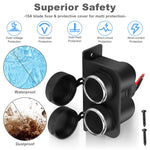 Car Socket with Blade Fuse 2-Socket  Splitter 12V Lighter Power Outlet Replacement Waterproof Plug for Car Marine Truck ATV RV