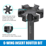 1/2 Inch Shank 6-Wing CNC Spoilboard Surfacing Router Bit Carbide Insert Slab Flattening Milling Cutter 2" Cutting Diameter for Wood Routers