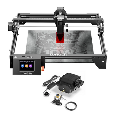 [EU/US Direct] LONGER RAY5 10W Laser Engraver Newly Upgraded Version 24000mm/min Engraving Speed 0.06x0.06mm Laser Spot 3.5 inch Touch Screen 400x400mm Working Area +10W Laser Engraver Air Assist Kits
