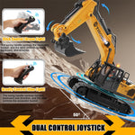 LinkMejor 1061 RTR 1/20 2.4G 11CH RC Car Excavator Alloy Bucket Simulated LED Light Sound 360° Infinitely Rotation Remote Controlled Engineering Vehicle Desktop Toys Model Collection Gift For Boys