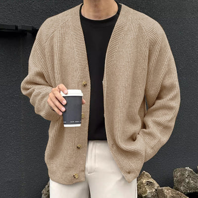 LinkMejor Mens Knit V-Neck Long-Sleeve Cardigan Solid Color Comfortable Versatile Men Clothing Fashion Outwear