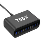 [GaN Tech] Bakeey YMX-615-765W 765W 10-Port USB PD Charger 3USB-A+7USB-C PD Fast Charging Desktop Charging Station EU Plug for iPhone 17 17 Pro 16 Pro Max 15 14 for Huawei Pura 80 Ultra for Samsung Galaxy S25 Ultra for OPPO