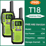 2Pcs Baofeng BF-T18 Mini Walkie Talkie PMR446 License Free 16 Channels 2W Power Long Range Type C Rechargeable NOAA Weather Alerts Hands Free Two Way Radio