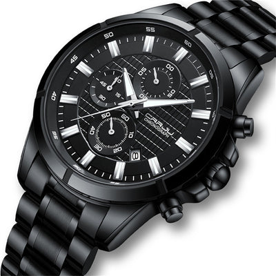 LinkMejor Fashion Waterproof Luminous Men Watch Business Casual Multifunctional Chronograph Date Quartz Wristwatch