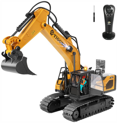 LinkMejor 1061 RTR 1/20 2.4G 11CH RC Car Excavator Alloy Bucket Simulated LED Light Sound 360° Infinitely Rotation Remote Controlled Engineering Vehicle Desktop Toys Model Collection Gift For Boys