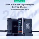 [GaN Tech] LinkMejor® BW-S31 240W 6-Port USB PD Charger 4USB-C+2USB-A QC PD Digital Display Fast Charging Desktop Charging Station for iPhone 16 16 Pro 15 14 13 Pro Max for MacBook Pro for Airpods for Apple Watch