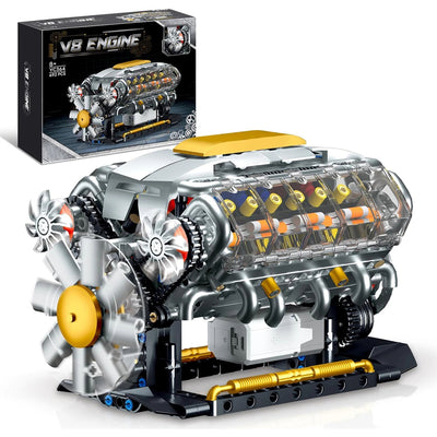 GQ 3053 MOC V8 Engine Model Bilding Blocks Brick Assembly Kit 692PCS Excellent STEAM Science Education Discovery Toys Children Gifts