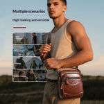 LinkMejor 8inch Cowhide Leather Men's Shoulder Bag Retro Fashion Cross Body Bag with Hand Band Multiple Zipper Pocket Capacity Business Casual Travel Messenger Bag