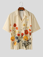 LinkMejor Men Shirts Fashion Flower Print Shirt Mens Summer Streetwear Lapel Short Sleeve Top Daily Casual Shirts S-5XL