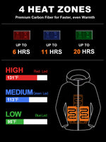 Auxo 4-Zone Men Heated Hoodie with 20000mAh DC & USB Power Bank, YKK Zip Up Fleece, Premium Carbon Hooded Sweatshirt Up to 20 Hours Warmth