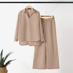 LinkMejor Women Suits - Long Sleeve Lantern Sleeve Elastic Waist Pants Wide Leg Pants with Pockets Casual Tops Trousers Two-Piece Set Plus Size