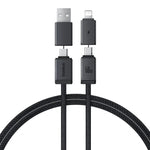 Baseus Versatile 60W USB-A+USB-C to USB-C+iP Cable PD Fast Charging Data Transmission Copper Core Line 1M/2M Long for  iPhone 16 Pro 15 Pro Max 14 13 12 for Huawei Mate XT for Xiaomi 15pro for Samsung Galaxy Z Flip6
