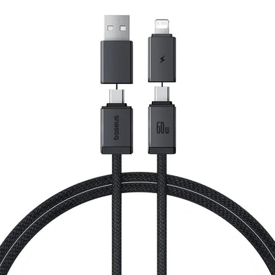 Baseus Versatile 60W USB-A+USB-C to USB-C+iP Cable PD Fast Charging Data Transmission Copper Core Line 1M/2M Long for  iPhone 16 Pro 15 Pro Max 14 13 12 for Huawei Mate XT for Xiaomi 15pro for Samsung Galaxy Z Flip6