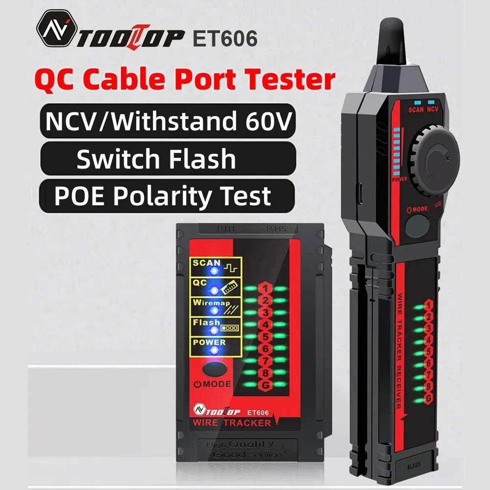 LinkMejor ET606 Network Cable Tester POE Test 3KM Digital Cable Tracing Cross Short Circuit Checking Crystal Port RJ45/RJ11 Tester