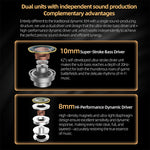KZ Duet HiFi Earbuds 3.5mm Wired Earphones Monitors Quad-core Dual Dynamic Drive Units Super-Strokes Bass Compensation System Built-in Dual Professional Capacitive Microphone Half-in-ear Monitor Headphones