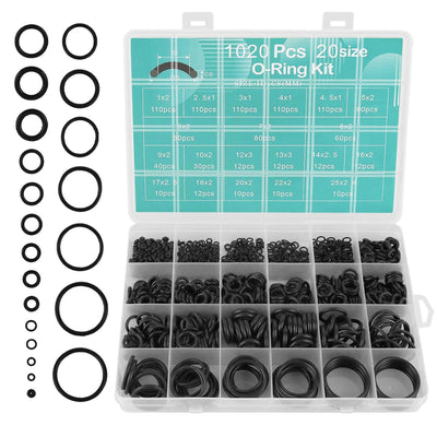 1020pcs O-Ring Kit 20 Sizes Nitrile Rubber O-Rings Black 1-25 mm Inner Diameter For Automotive Repair Plumbing Air Or Gas Sealing Connections