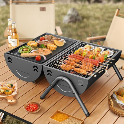 Xmund Six-Piece Barbecue Grill for Home Use, Suitable for Both Grilling And Frying, Portable Small Double-Sided Charcoal Barbecue for Outdoor Camping, Stainless Steel Barbecue Rack for Roasting Meat.