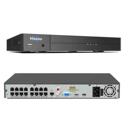 Hiseeu 16 Channel 4K PoE NVR Support 4K 2K 8MP 5MP 3MP 1080P PoE Camera with Motion Alarm 24/7 Recording Smart Playback Free Remote Access Network Video Recorder