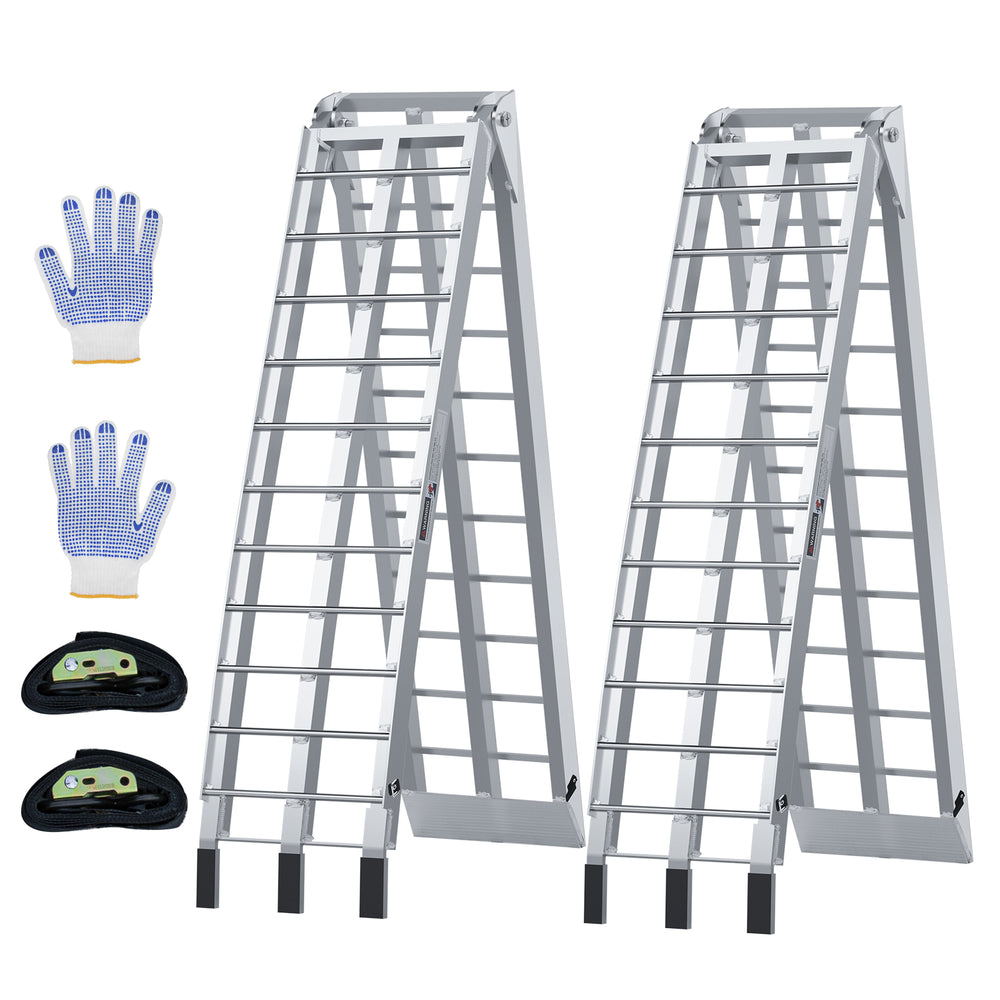 1700 lbs Capacity Heavy Duty Truck Loading Ramp Portable Pickup Includes Gloves Secure Clamps
